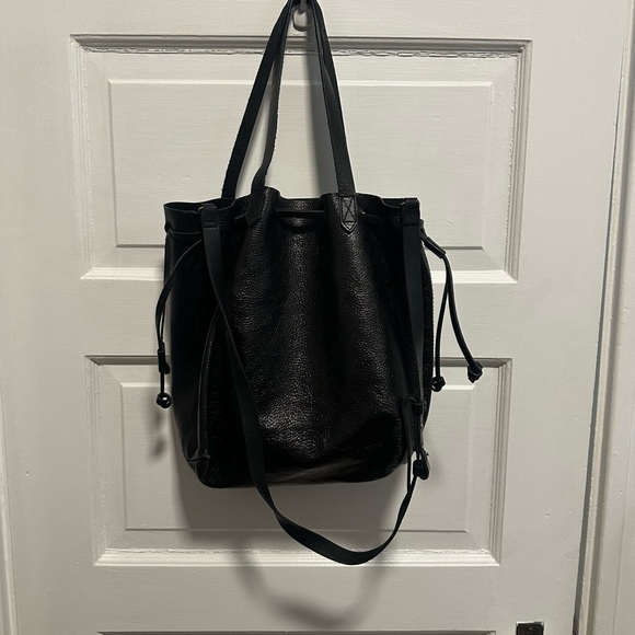 Madewell Black Leather Transport Tote. Drawstring. Interior pocket. - Picture 2 of 7